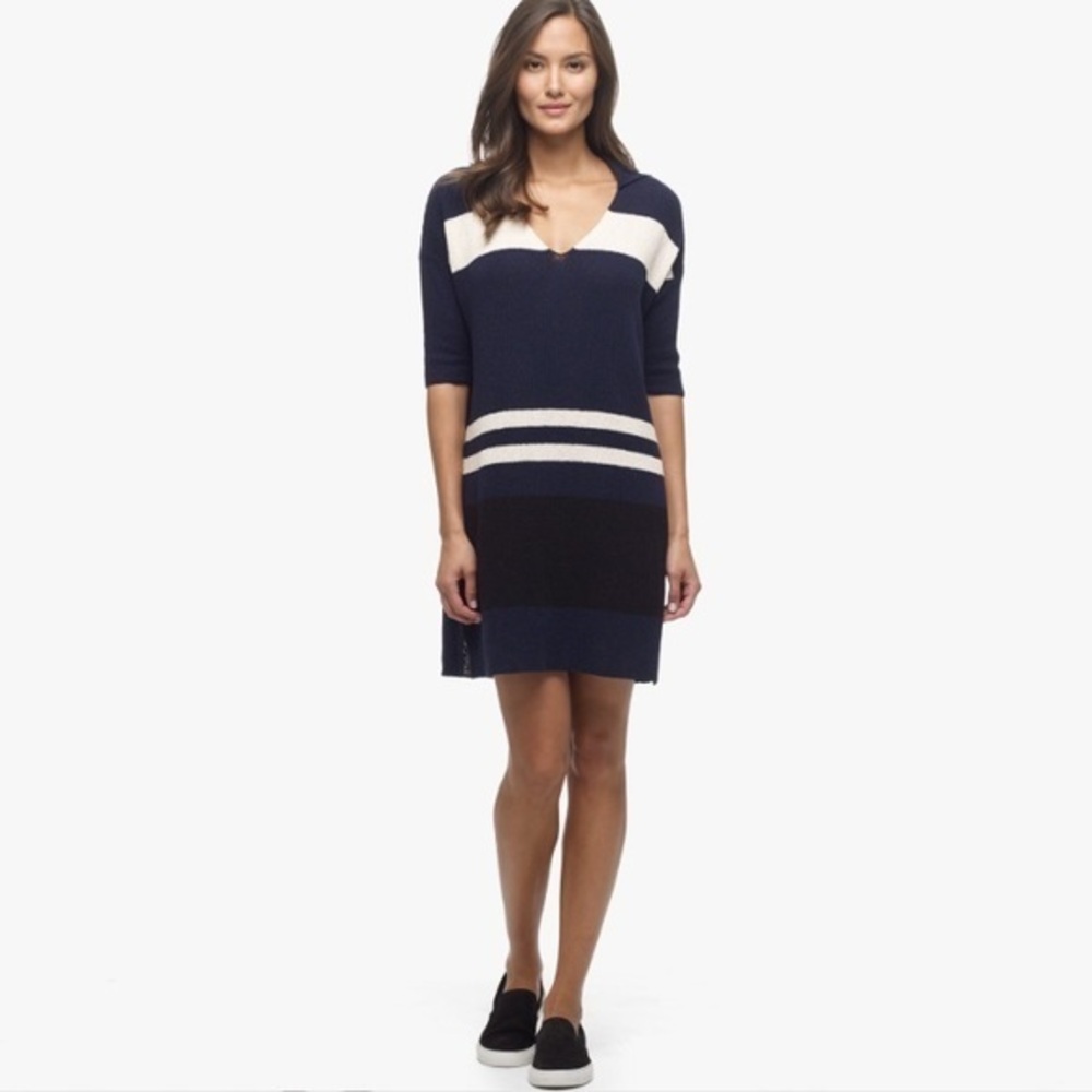 James Perse Blue Striped Cotton Terry Polo Dress